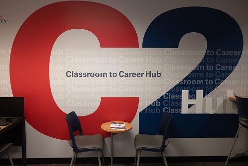 C2 Hub mural on wall.