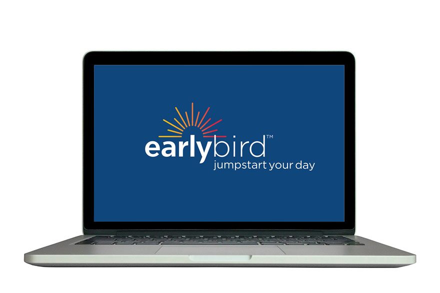 Graphic of computer with Early Bird logo