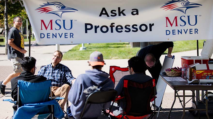 Robert Preuhs, Chair of the Political Science Department, answers questions from students during the first Ask A Professor event