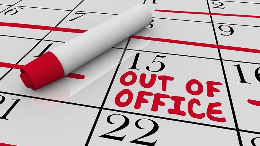 Out of Office Calendar Reminder Days Dates Schedule Marker Words 3d Illustration