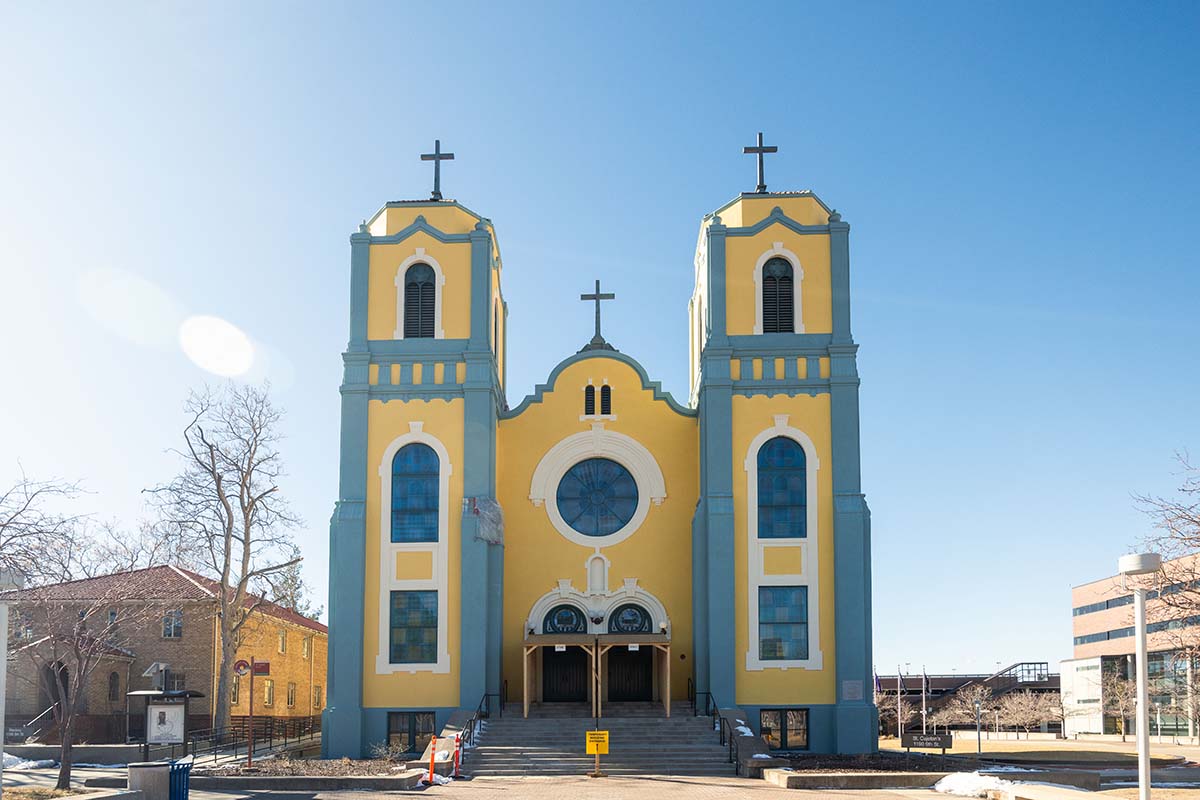 An exterior of the newly painted St. Cajetan's in January 2025.