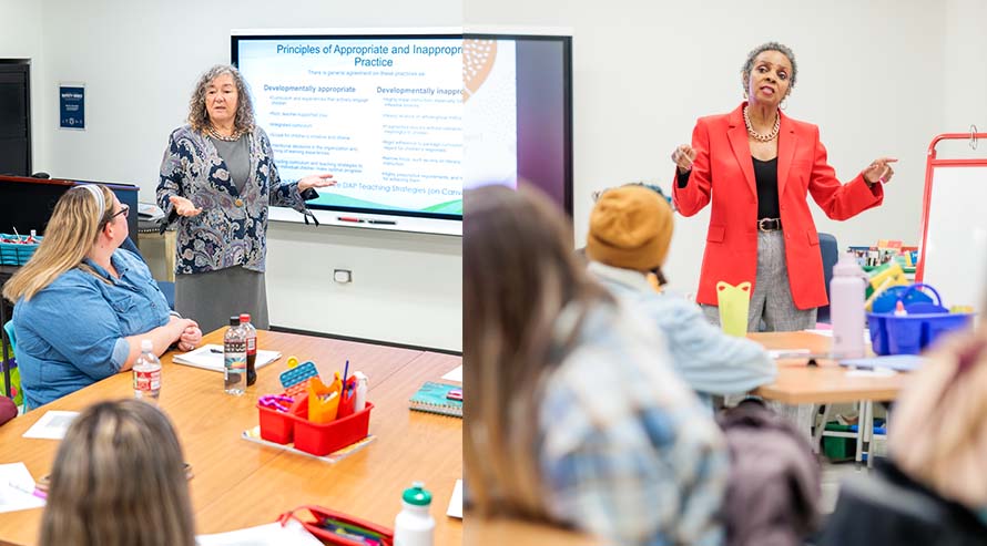 Professors Dorothy Shapland, Ed.D., left, and Rosemarie Allen, Ed.D.