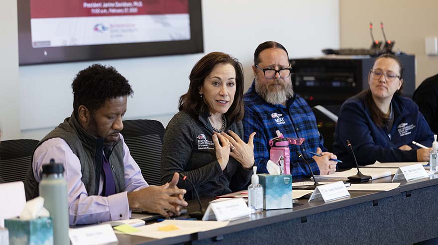 President Janine Davidson, Ph.D., speaks at the monthly cabinet meeting on Feb. 27, 2025