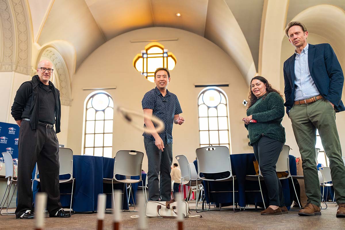 Student Affairs staff try carnival themed mini games