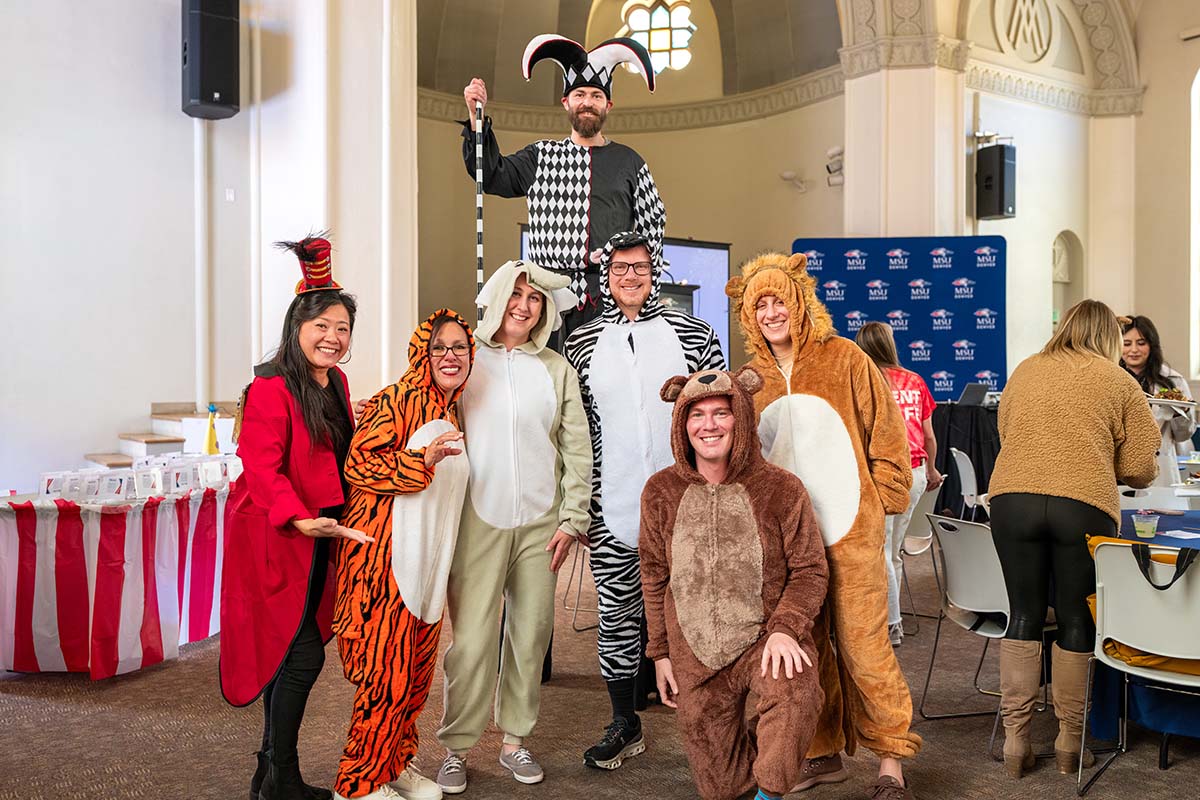 Student Affairs staff shows off their carnival themed costumes