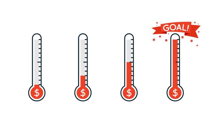 Thermometers with gauge to measure money goal