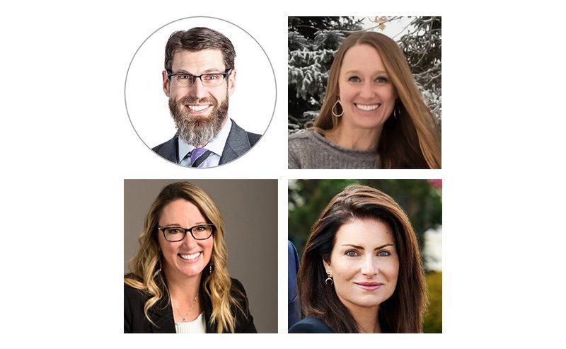 Headshots of new MSU Denver Foundation Board members: Brad McQueen, Emmy Trujillo, Karrie Fletcher, and Stephanie Cohn Rupp.
