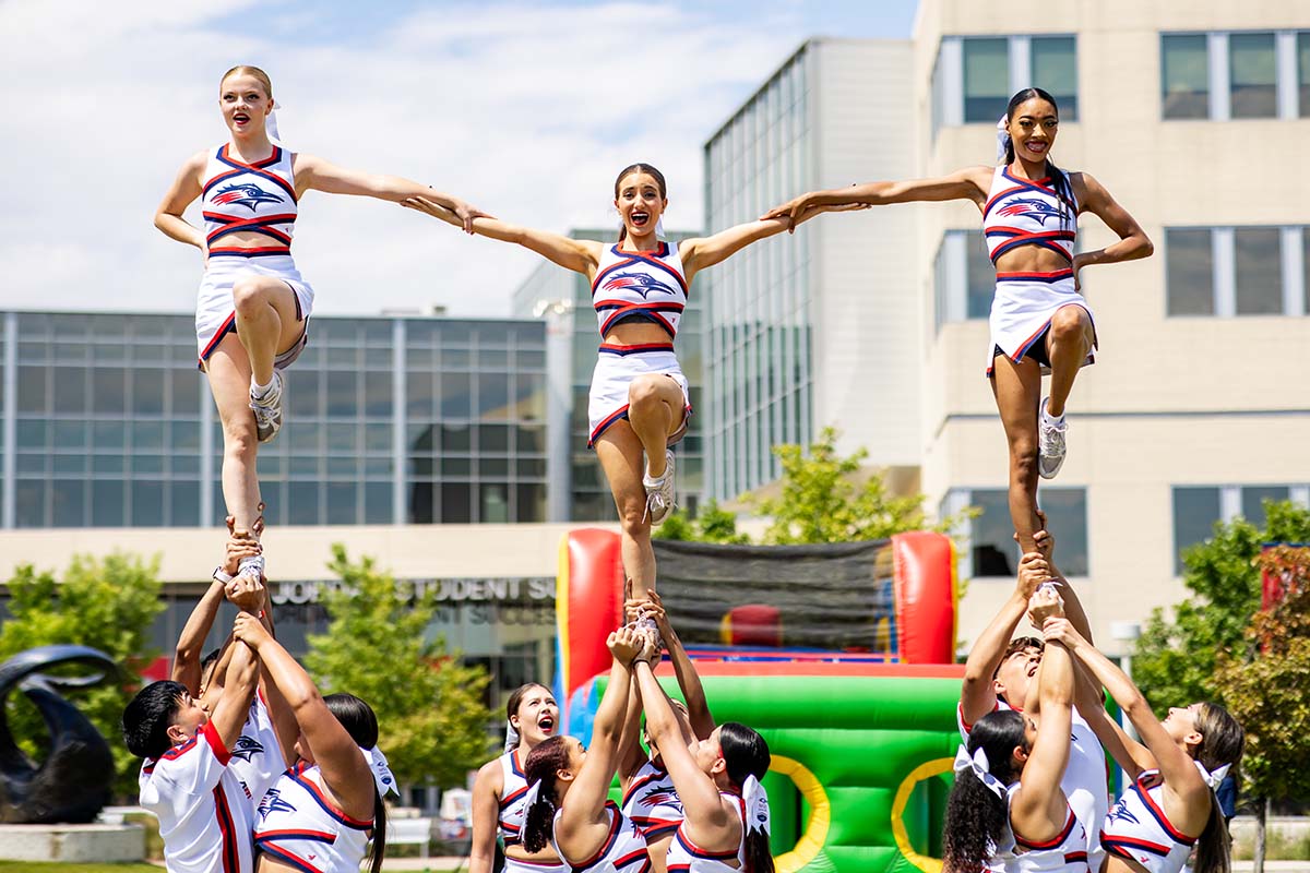 Cheerleaders perform at convocation