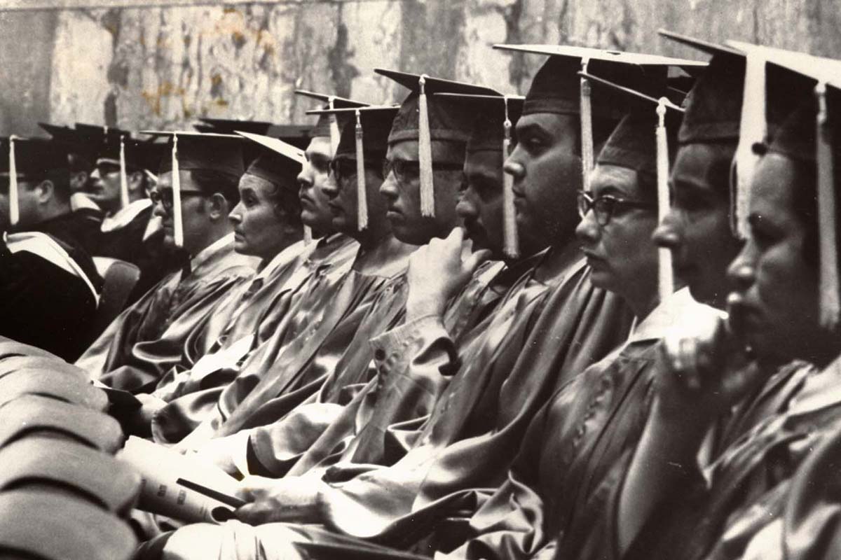 Graduates at the spring commencement ceremony in 1969.