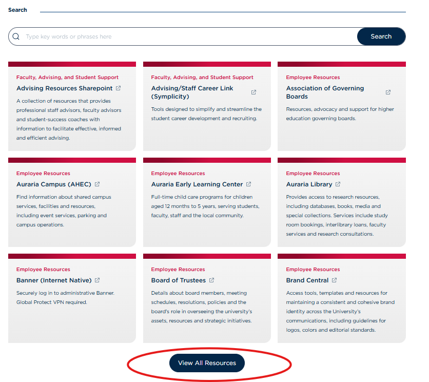 Screenshot of Faculty and Staff Hub displaying serach results with the "View All" button at the bottom