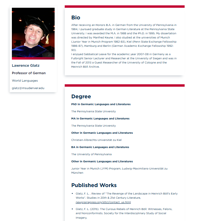 A screenshot of a sample profile from the new A-Z faculty and staff directory,