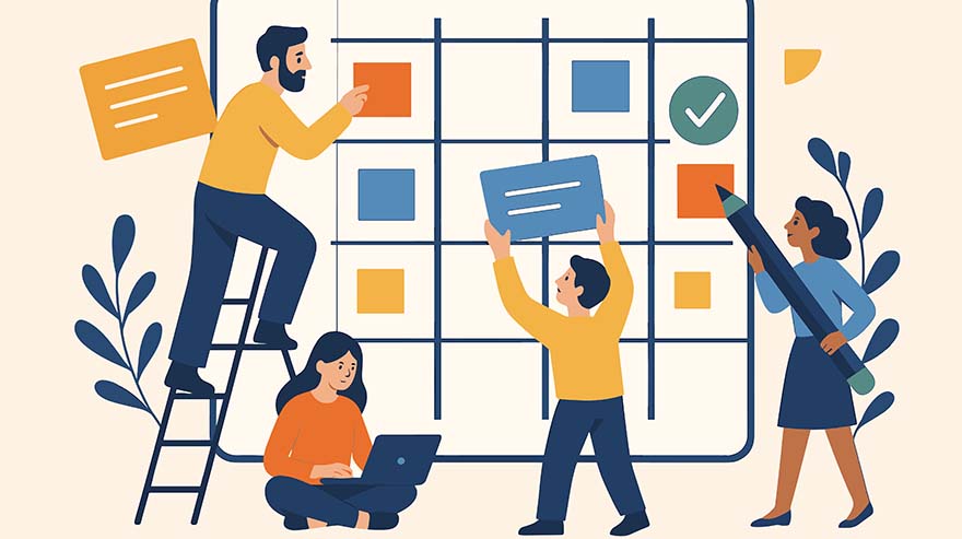 Teamwork project management concept. Business people planning sc