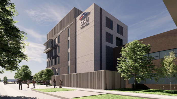 artists rendering of a multi story health education building.