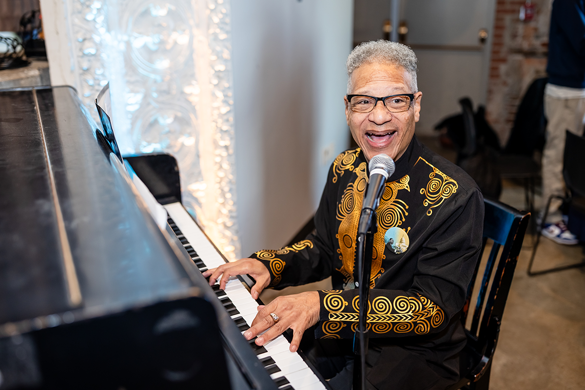 Highlights from the MLK Peace Breakfast, including speakers on stage and attendees participating in the event