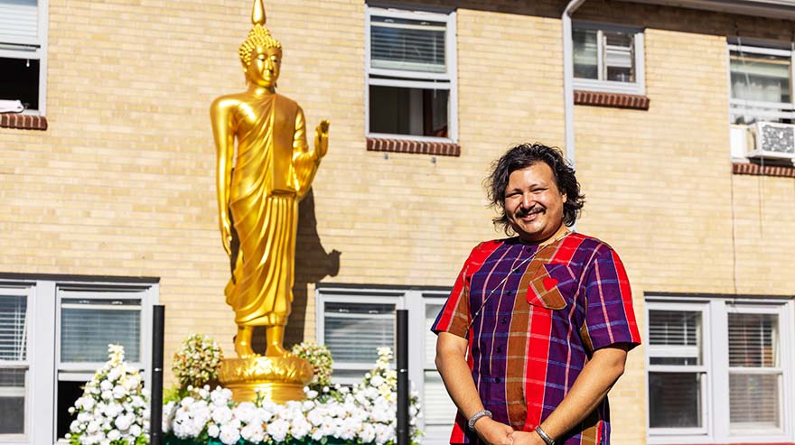 Music affiliate faculty member Benjamin Pongtep Cefkin at Denver’s Wat Buddhawararam temple