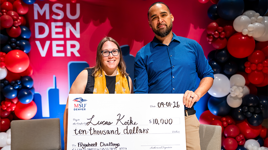 Flywheel Challenge winner Lucas Koike wither supervisor Buffy Ribble